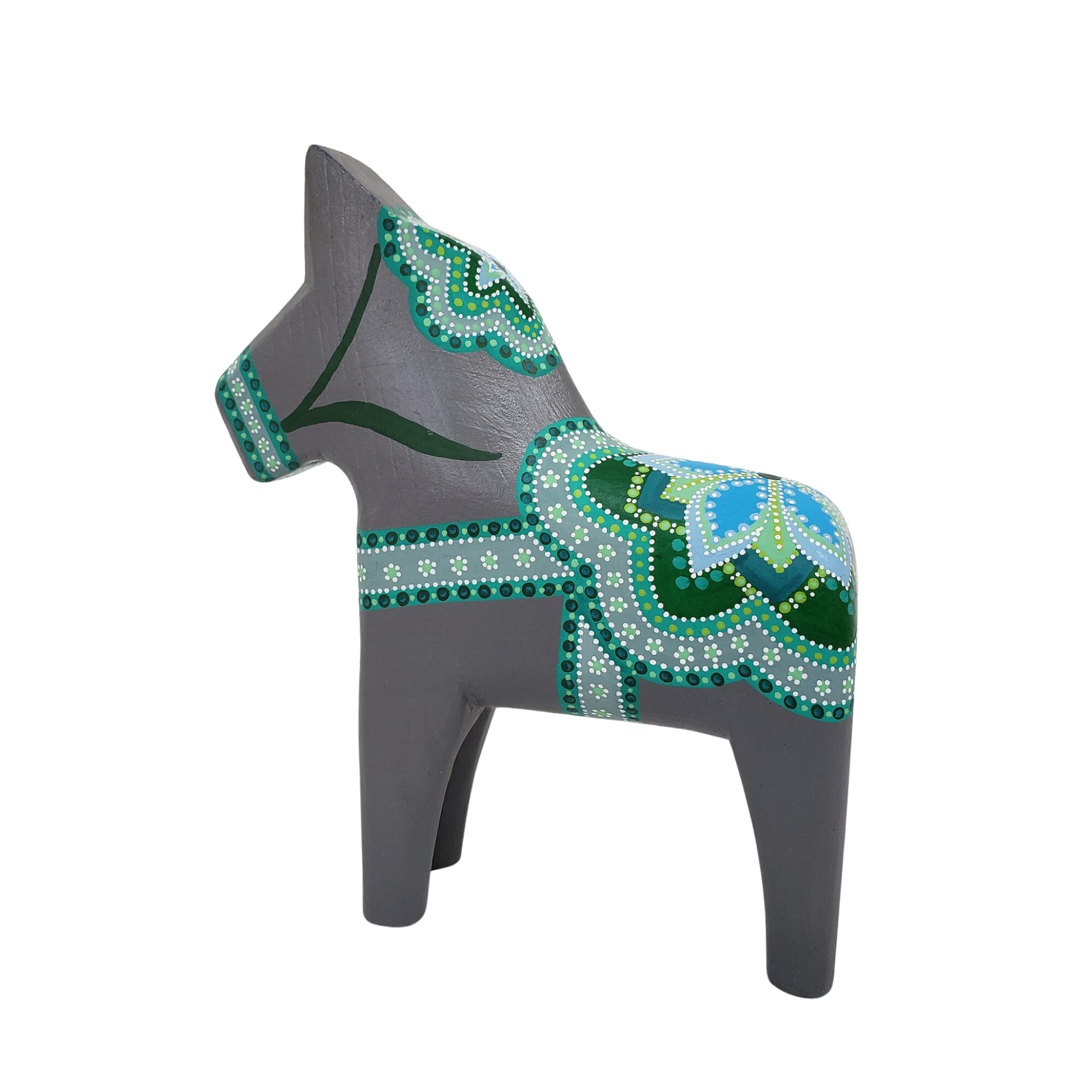 Swedish Dala Horse Grey and 2024 Green Floral