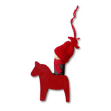 Santa Boy on Dala Horse Ornament