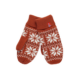 Snow Crystal Mittens - Burnt Red / White