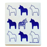 Amazing Swedish Dishcloth - Blue Dala Horses