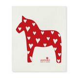 Amazing Swedish Dishcloth - Red Dala Horse With Hearts